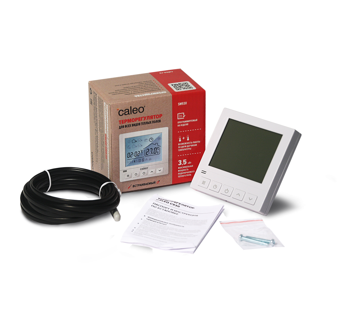 Терморегулятор CALEO SM930 цифровой, программируемый встраиваемый 3,5 кВт